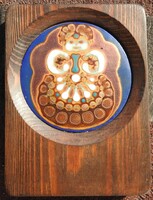 Morelli edit fire enamel circle image on wooden base