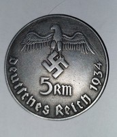 SS NÁCI 5 MARK 1934 EMLÉKÉREM