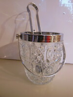 Ice cube holder + tweezers - silver-plated - crystal - 13 x 13 cm + tweezers - 23 x 3 cm