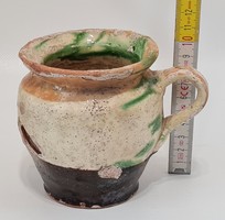 Folk, green, glazed, black, brown glazed, off-white glazed ceramic mug (2252)