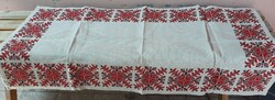Old embroidered folk cross stitch runner, tablecloth, large size 95 x 50 cm.