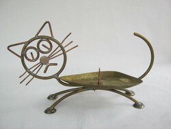 Retro ... iparművészeti réz figurális gyertyatartó cica macska