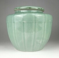 1J521 old light green glazed porcelain tea container with lid