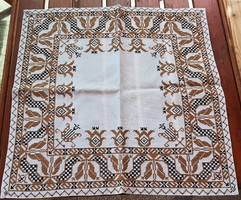 Old embroidered folk cross stitch runner, tablecloth, 48 x 48 cm.
