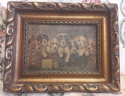 Antique dog picture, dog painting (l2591)