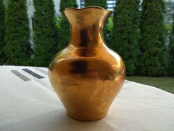 Tűzi aranyozott kézi festett váza, Bakosné Herendi gyár porcelán festője