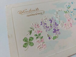 Old embossed postcard 1906 postcard with clover spring flowers