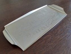 Retro balaton labeled old aluminum tray with liqueur serving