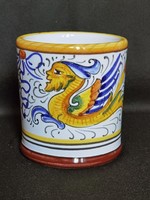 Italian majolica mug decorated with vintage hand-painted deruta raffaellesco patterns