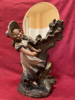 Old pottery: little girl with mirror 55,3cm !!!!