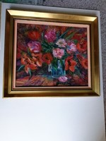 Flowers in a glass jar oil painting