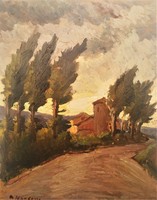 Hollóházi Anacleto Margotti (1895-1984) Famous Italian Painter Mediterranean Landscape Around 1930 Original with Guarantee!
