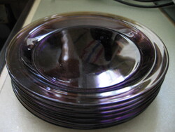 Füst színű vastag üveg szendvicses, süteményes, uzsonnázó tányér készlet VERECO 6 db