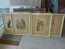 7 pcs old prints, French fashion, approx.25X30, in old frames, charming home decor pieces