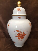 HATALMAS HERENDI RITKASÁG!!! 60 cm Herendi orange Apponyi porcelán fedeles váza