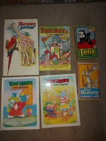 4 gyerekkönyv, 2 video kazetta, Tom and Jerry, stb...