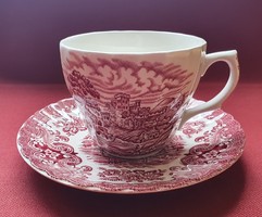 Ironstone old country English burgundy scene porcelain coffee tea sets cup saucer plate