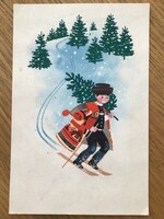 Charles Kecskeméty (1915 - 2003), skier - original Christmas postcard design 13x20 cm