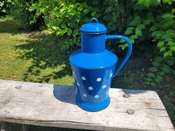 Old vintage 2 liter blue enamel polka dot small jug enameled 2 l water jug