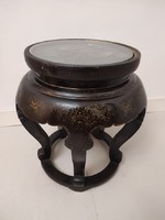 Antik kínai bútor fa asztalka kis festett zsírkő dombor berakásos fekete lakk bútor 439 5667
