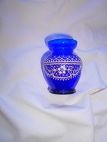 Parádi jelzett csipke üveg antik ibolya váza  -zománc festett díszítéssel
