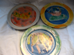 3 pcs marked studio ceramic stoneware decorative plate in one