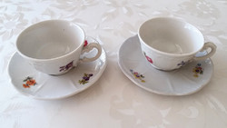 Régi Zsolnay porcelán virágos barokk kávés csésze 2 db