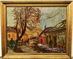 Gyula Sugár's (1924 - 1991) painting of the Sárospatak landscape c gallery 76x61cm with original guarantee !.