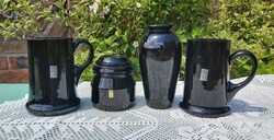 Karcagi berekfürdői fekete  üveg váza korsó fedeles tartó ritka Gyűjtői darabok
