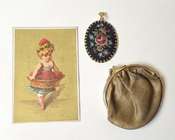 Cuki báli csomag :) - táncrend 1880-ból/aranyszövésű aprótartó/ gobelin medál
