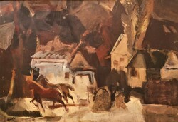 Imre pál Gaál's (1921 - 2013) landscape with horses c painting with original guarantee !.