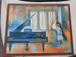 B.Séday Mária (1925-2009): "és a zongora...", festmény, olaj, vászon, 70x90+keret, Seress Rezső zong