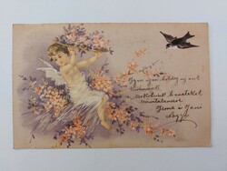 Régi képeslap 1901 levelezőlap angyal fecske virág
