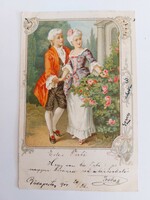 Régi képeslap 1900 művészeti levelezőlap szerelemespár rózsa