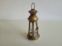 Régi vintage gyertyatartós üvegezett réz lámpa lámpás csillag mintás csiszolt üveggel mécsestartó