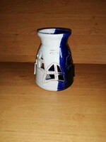 Blue and white glazed ceramic candle holder 13.5 cm high (12 / d)