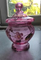 Art Nouveau Antique Beautiful Bonbonnierre Box Sugar Container, Pink Painted Glass Centerpiece Dish