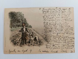 Old postcard 1900 postcard lady hunting dog