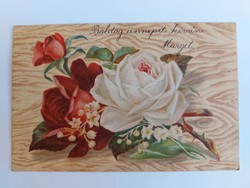 Régi virágos képeslap levelezőlap rózsa gyöngyvirág