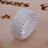 Simple style braided mesh silver ring