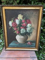 1880 Painting around: bouquet of roses in a vase
