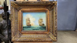 Sailboats at sea oil painting
