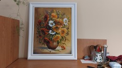 Cs. Gulyás Mária tarka csokor c. csendélet festménye 51x61 cm kerettel