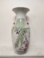 Antik kínai porcelán nagy festett madár növény motívumos feliratos váza 625 5641
