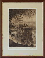 Etching of Béla Krón - view of Budapest, with certificate of authenticity!