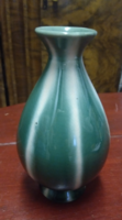 Old vintage retro green white striped belly ceramic vase