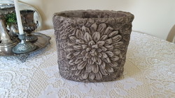 Beautiful dahlia pattern, oval handmade stone pot, ceramic pot, vase