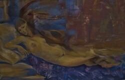 István Svenda: lying female figure, oil painting