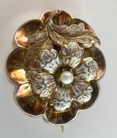237T. 1 Forintról! Aranyozott ezüst Antik Biedermeier zománcozott virág mintás Bross Gyönggyel!