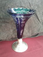 Silver base crystal vase,
